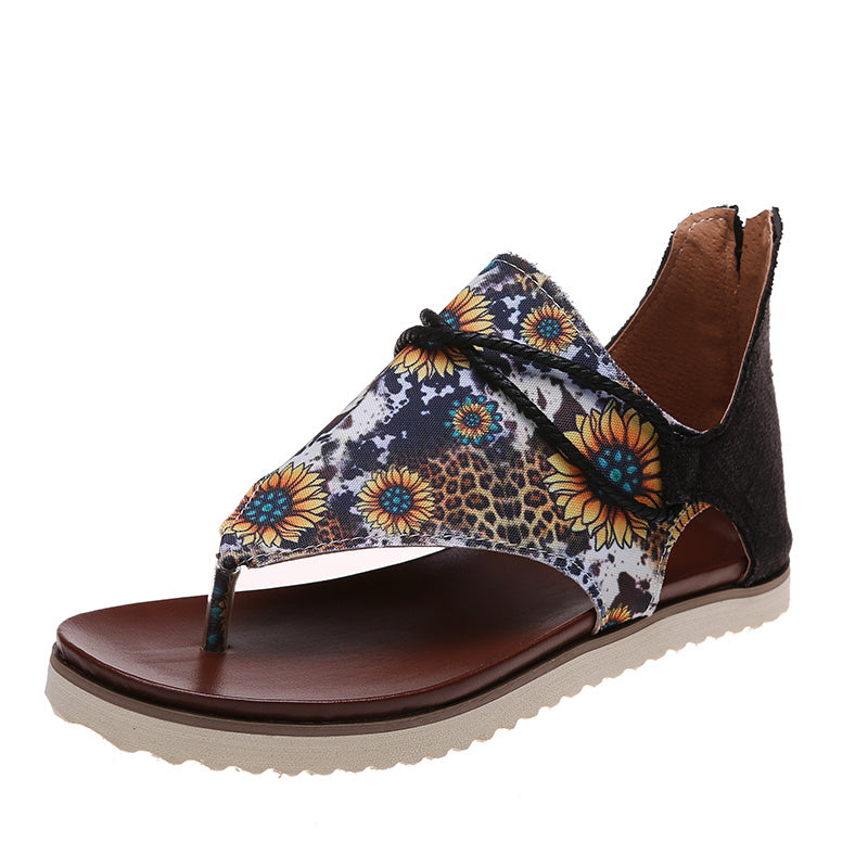 Women's Sunflower Printed Flat Sandals