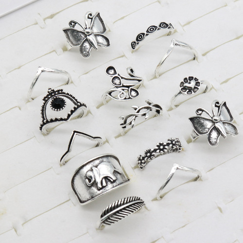 Butterfly Elephant 14PCS Ring Set