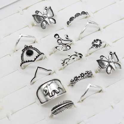 Butterfly Elephant 14PCS Ring Set