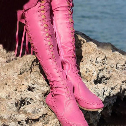 Women's Fashion Lace-Up Flat Over-the-Knee Boots 57358337S