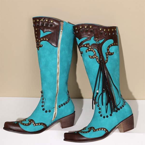 Women'S Embroidered Mid Heel High Boots 42994088C