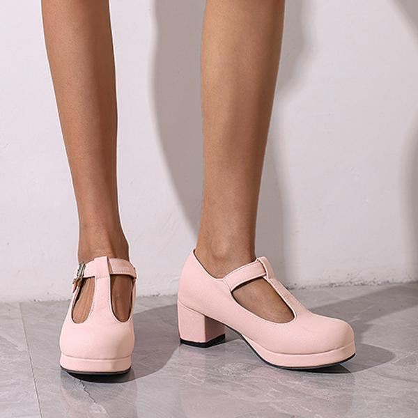 Women's Fashion T-Strap Candy-Colored Chunky Heels 61496076C