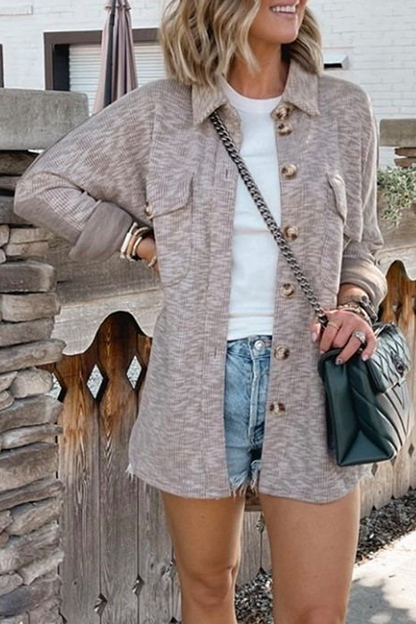Casual Solid Split Joint Buckle Turndown Collar Outerwear