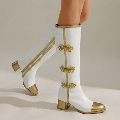 Women's Fashion Gold Side Zipper Knee Boots 77584196S