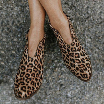 Women's Fashion Leopard Print Chunky Heel Ankle Boots 49688600C