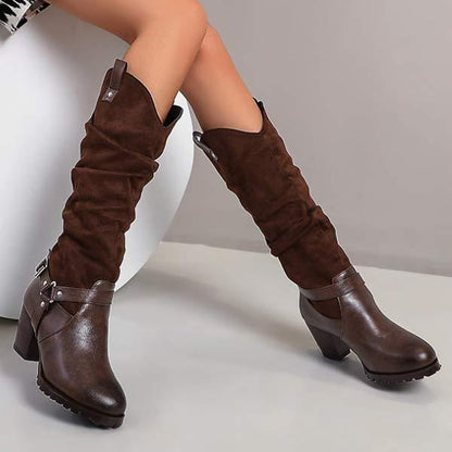 Women's Chunky Heel High Shaft Boots with Belt Buckle Detail 35596405C