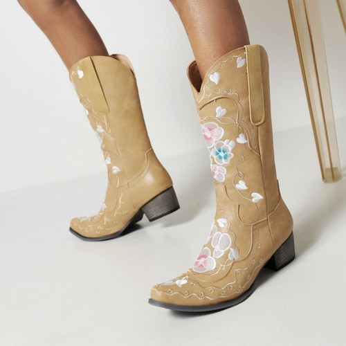 Vintage Embroidery Flower Western Cowboy Boots