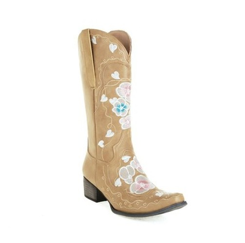 Vintage Embroidery Flower Western Cowboy Boots