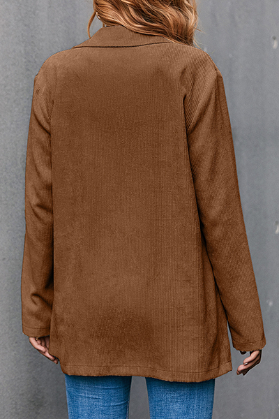 Casual Solid Pocket Buckle Turn-back Collar Outerwear