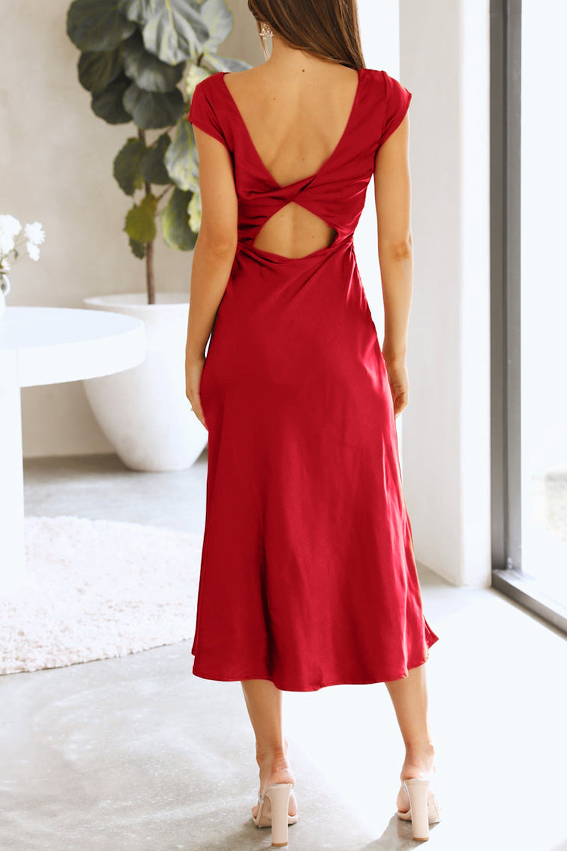 Celebrities Elegant Solid Hollowed Out Solid Color A Line Dresses