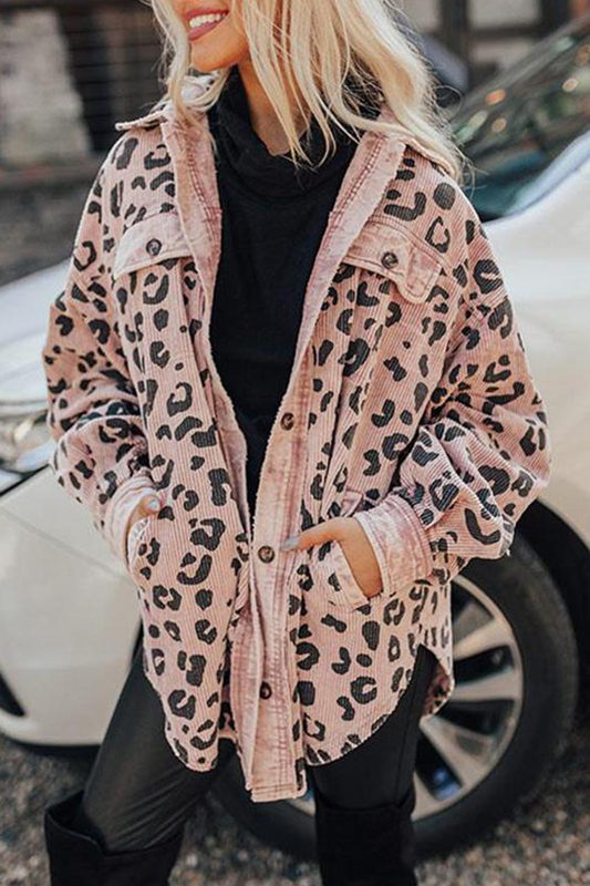 Casual Leopard Split Joint Turndown Collar Outerwear