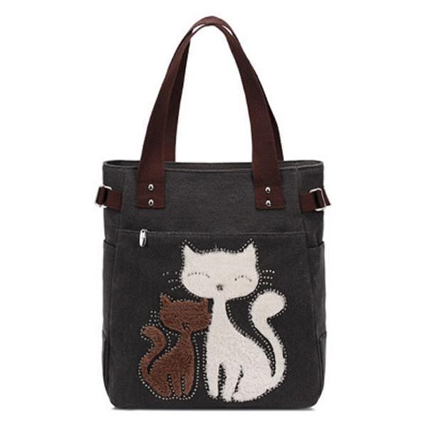 Casual Cute Cat Large Capacity Canvas Handbag Shoulder Bag