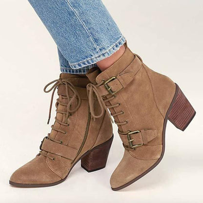 Women's Frosted Lace-Up Square Heel Martin Boots 93871986C