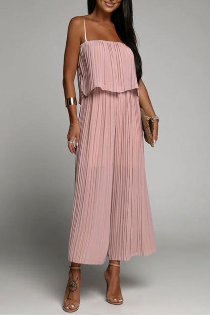 Casual Simplicity Solid Fold Strapless Loose Jumpsuits