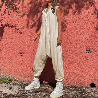 Loose Solid Color Casual Sleeveless Jumpsuit