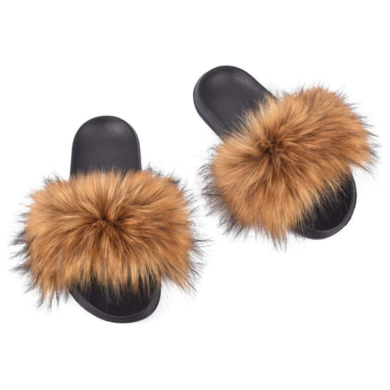 Women's Faux Fur Decor Flat Slippers