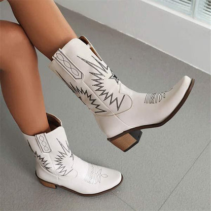 Women's Mid-Heel Embroidered Slip-On Ankle Boots 15968460C