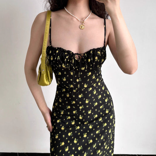 Yellow Florals Midi Dress