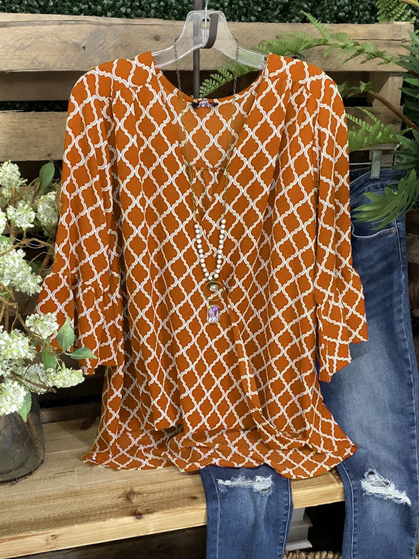 Loose Western Circle Print Long Sleeve Top