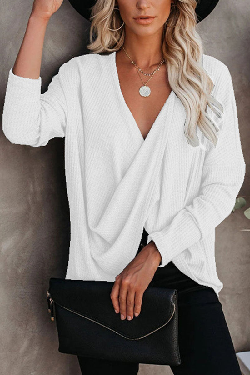 Fashion Elegant Solid V Neck Tops(4 colors)