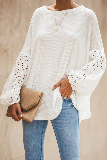 Casual Solid Hollowed Out Split Joint O Neck Tops(4 colors)