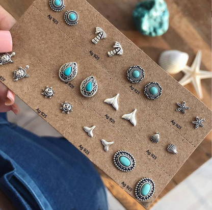 Boho Turquoise Stud Earring Set