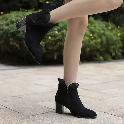 Women's Elegant Lace Trim Chunky Heel Ankle Boots 41832404S