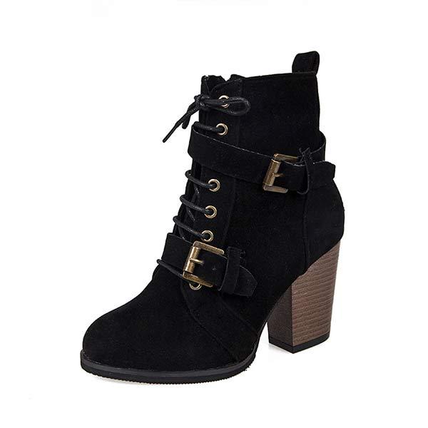 Women's Frosted Lace-Up Square Heel Martin Boots 93871986C