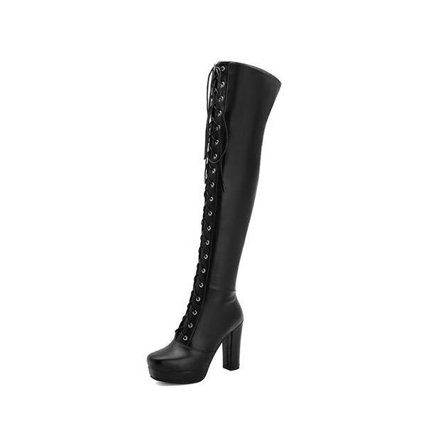 Women's Lace-Up Chunky Heel Over-the-Knee High Boots 12745628S