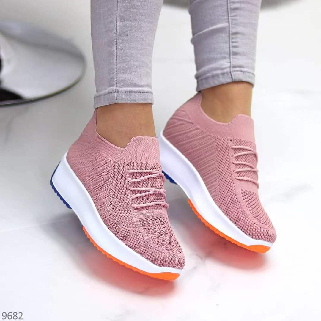 Lace-up Contrast Paneled Knit Slip On Sneakers