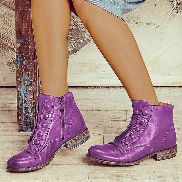 Women'S Low Heel Cropped Side Zipper Button Motorcycle Boots 49933806C