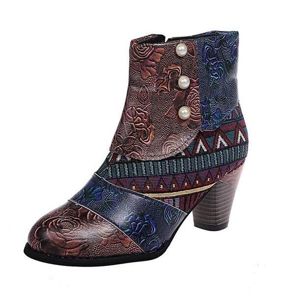 Women'S High Heel Block Heel Print Ankle Boots 98466130