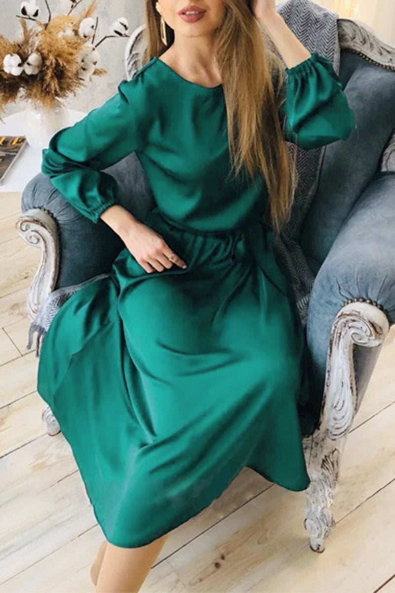 Elegant Solid Color O Neck A Line Dresses