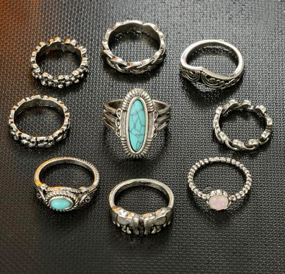 Retro Ethnic Style 9PCS  Ring Set
