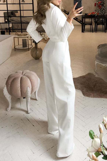 Fashion Elegant Turndown Collar Straight Jumpsuits(3 Colors)