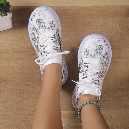 Women's Flat Lace-Up Running Shoes 3d Printed Slip-On Loafers 48743769C