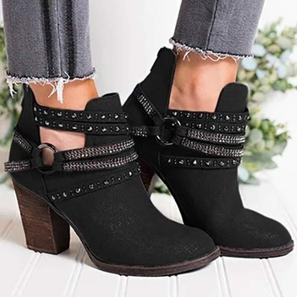 Women's Chunky Heel High Heel Low Tube Rivet Ankle Boots 23676202C