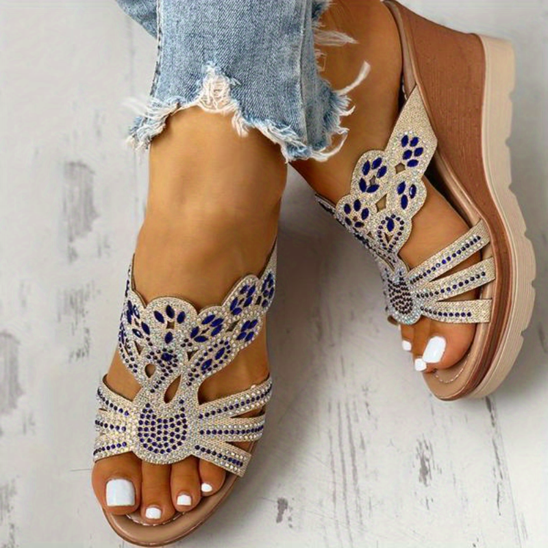 Women's Rhinestone Cut-out Wedge Sandals