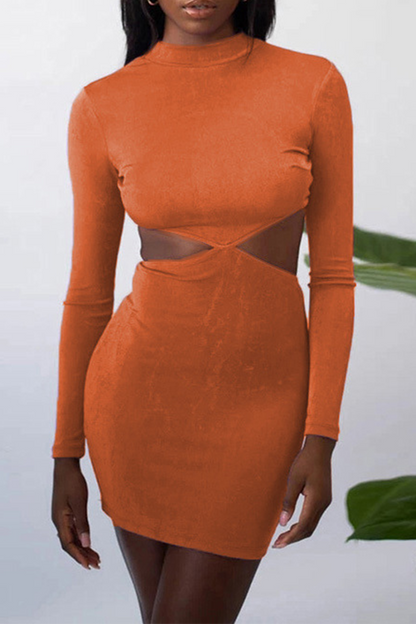 Sexy Solid Hollowed Out Half A Turtleneck Pencil Skirt Dresses