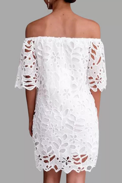 Elegant Solid Lace Hollowed Out Off the Shoulder Dresses