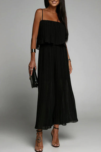 Casual Simplicity Solid Fold Strapless Loose Jumpsuits