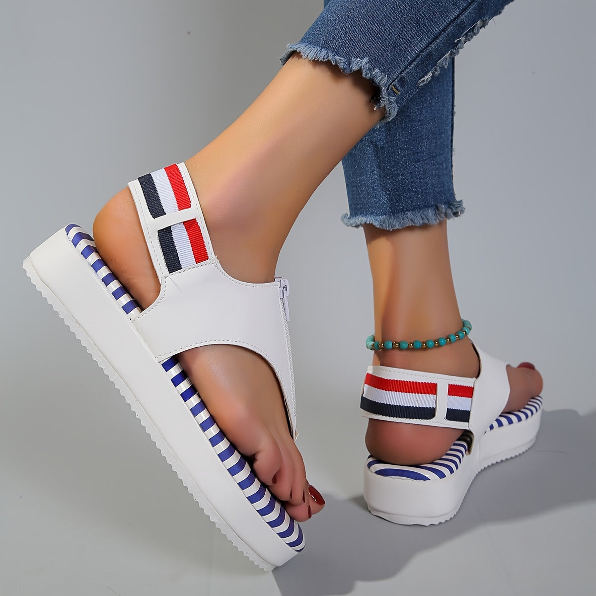 Open Toe Striped Sandals for Women