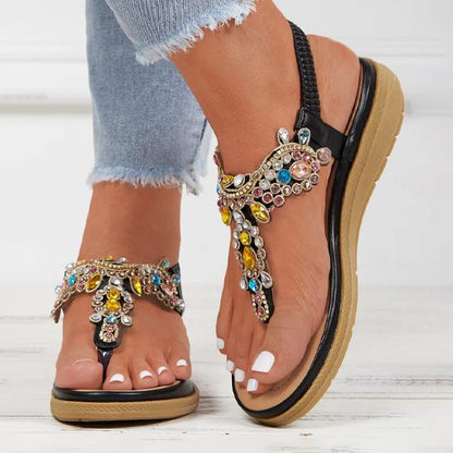 Women's Fashion Rhinestone Flat Flip-Flop Sandals 41824462C