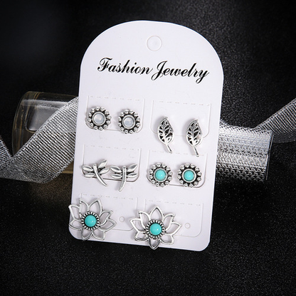 Boho Turquoise Stud Earring Set