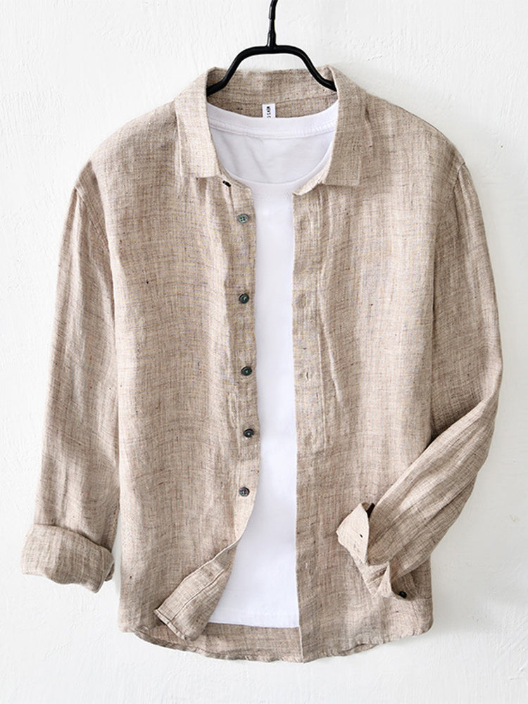 Solid Color Men's Long Sleeve Linen Shirt