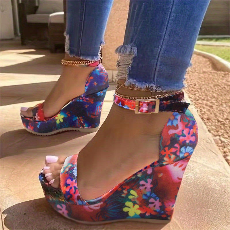 Women's Floral Pattern Wedge Sandals