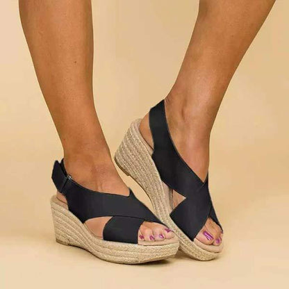 Women'S Hemp Woven Platform Wedge Sandals 73059625C