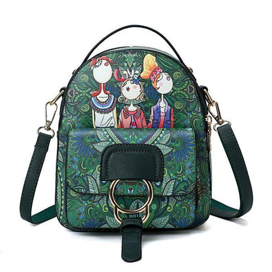 Bohemian Forest Cartoon Pattern Backpack Female Crossbody Bag