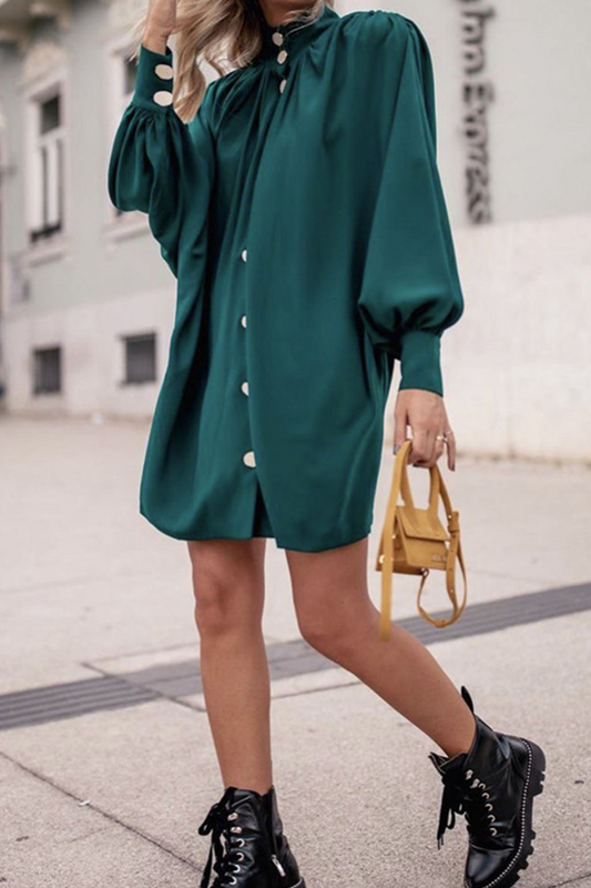 Casual Solid Buckle Half A Turtleneck Shirt Dress Dresses(5 Colors)