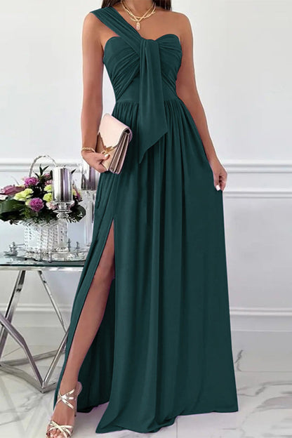 Elegant Formal Solid Asymmetrical Solid Color One Shoulder Irregular Dress Dresses(7 Colors)